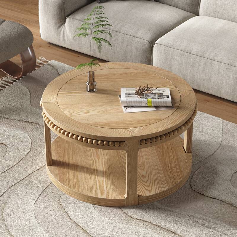 31.5 Inch Round Solid Wood Coffee Table & Sofa Table