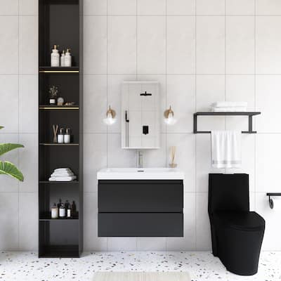 30 inch MDF Wall-Mounted Bathroom Vanity Set in Black with Integrated Resin Sink with Drawer - 30" x 21"