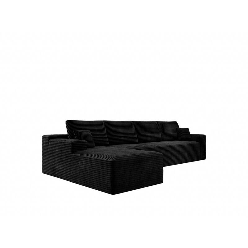 Roomfitters 131.9" Modular Sectional Sofa, 4-Piece Compressed Cloud Couch, No Assembly Required, Plush Corduroy, Black