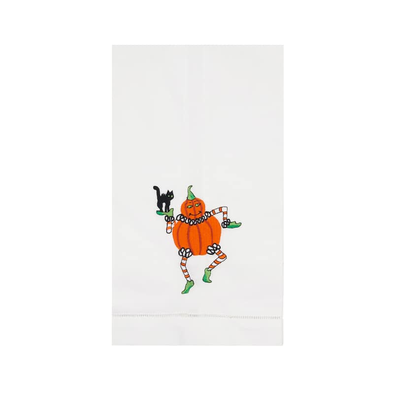 Dancing Gussie with Black Cat Pumpkin Halloween Flour Sack Dish Towel