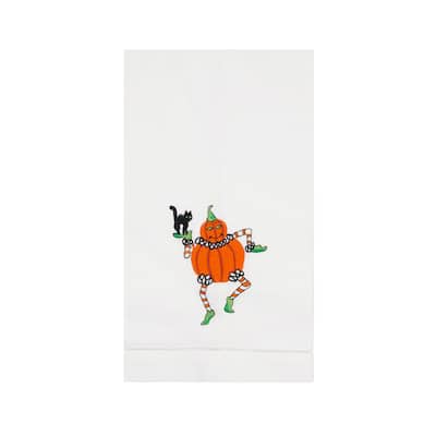 Dancing Gussie with Black Cat Pumpkin Halloween Flour Sack Dish Towel