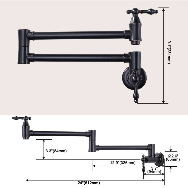 WOWOW Wall Mounted Pot Filler Faucet with Double Joint Swing Arms