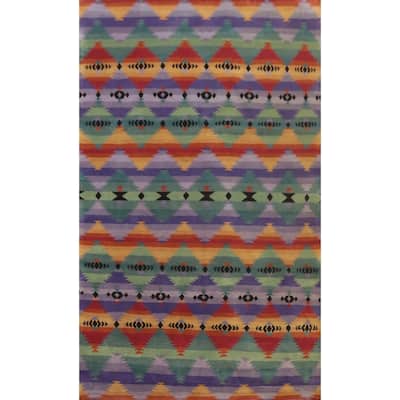 Hand-knotted Tribal Wool Purples Geometric Oriental Area Rug - 9' 2'' X 6' 1''