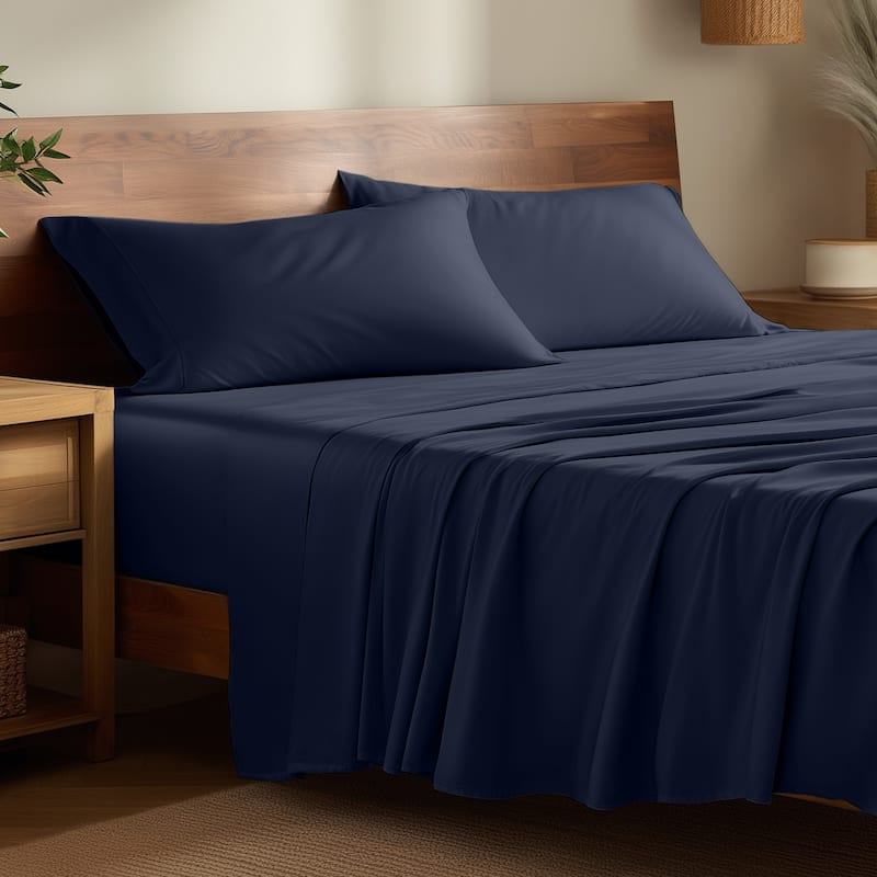 Bare Home Rayon from Bamboo Sheet Set - Deep Pocket - Breathable - Queen - Midnight Blue