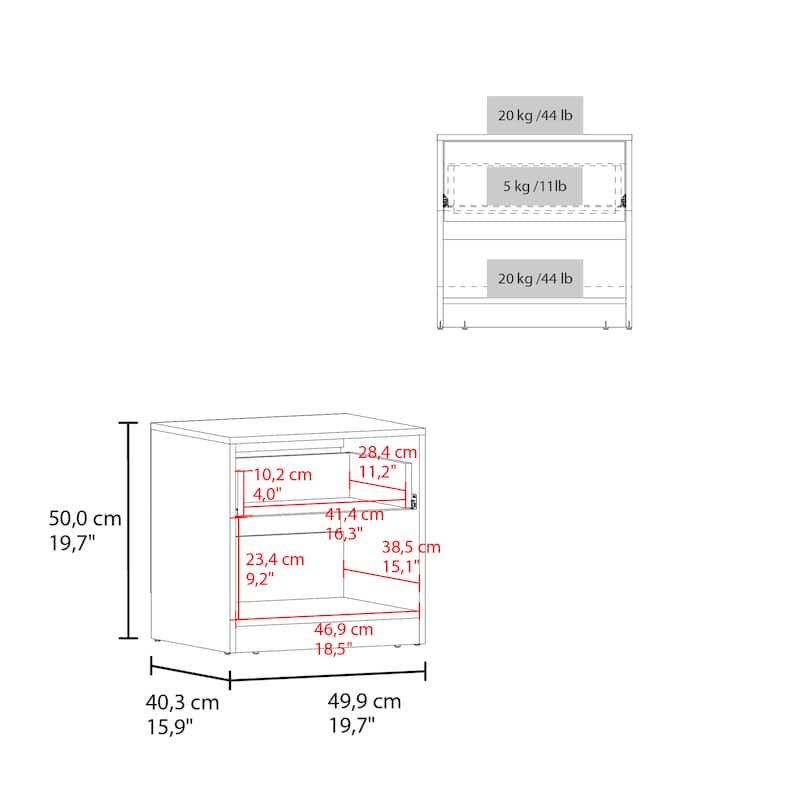 Modern One Drawer Nightstand with Open Shelf, Natural Oak and Matt Gray Finish