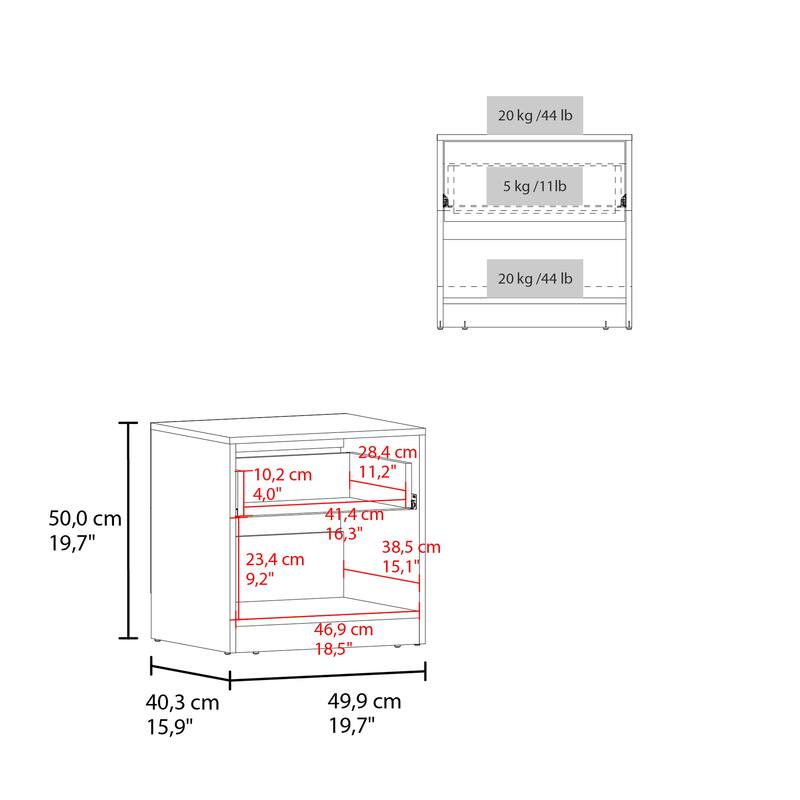 Modern One Drawer Nightstand with Open Shelf for Bedroom, Home Office, Living Room