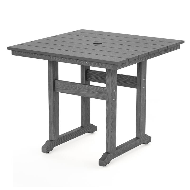 35.2-inch HDPS Outdoor Square Table With Umbrella Holes - 35.2" W x 35.2" L x 30.1" H