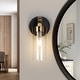preview thumbnail 1 of 7, Modern 1-Light Black Gold Cylinder Glass Armed Wall Sconce Dimmable Vanity Light - 4.7" L x 5.5" W x 10" H