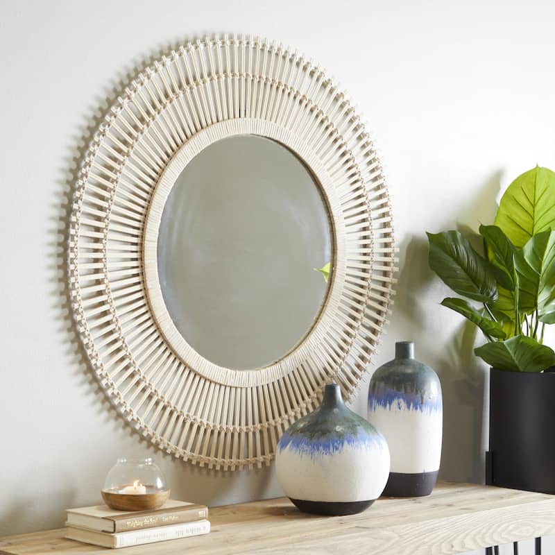 Bamboo Wood Starburst Handmade Stick Wall Mirror with Wrapped Rattan - Cream or Brown - Roche River Decor