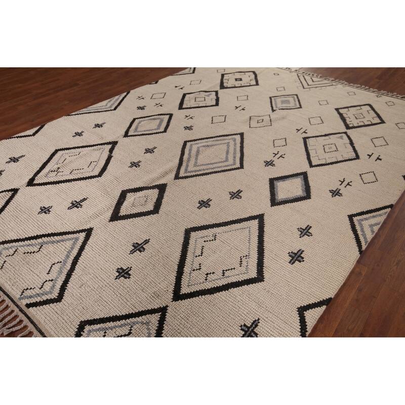 All-Over Geometric Moroccan Modern Area Rug Handmade Wool Carpet - 7'8"x 10'10"