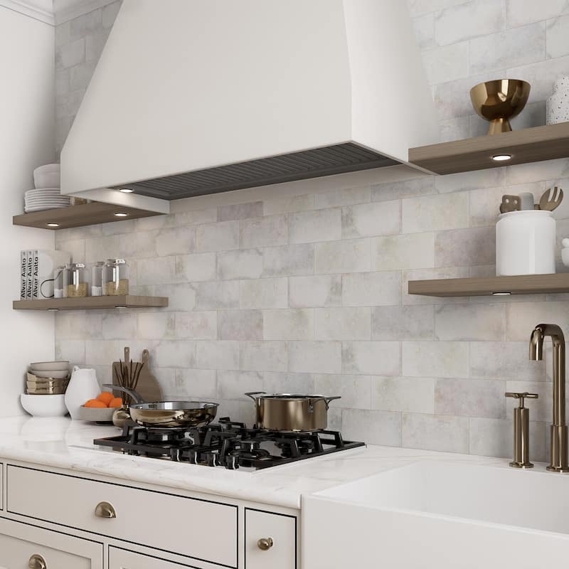 Merola Tile Atelier Oyster White 4-1/2" x 9-1/8" Porcelain Floor and Wall Tile