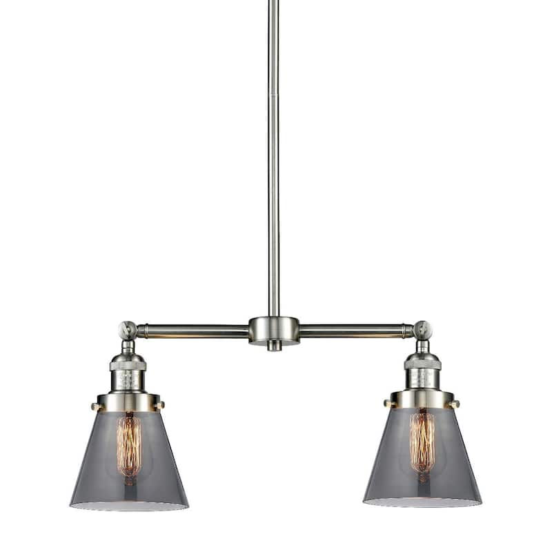 Innovations Lighting Small Cone 2 Light 21" Wide Linear Chandelier - Brushed Satin Nickel / Smoked
