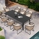 preview thumbnail 1 of 17, 9PC Patio Outdoor Aluminum Dining Table Sets with Umbrella Hole with Rattan Chair Table-Black&Chair-Beige