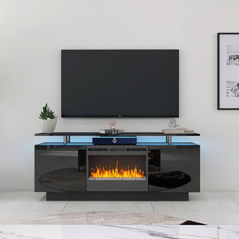 63" Modern Fireplace TV Stand with Storage for TVs Up to 50" - Black