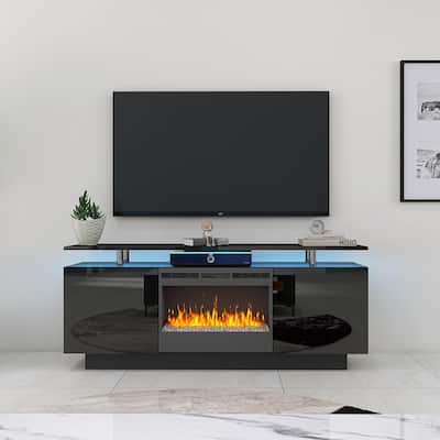 Black Modern 63" Fireplace TV Stand with Tiers Storage Space for TVs Up to 50"