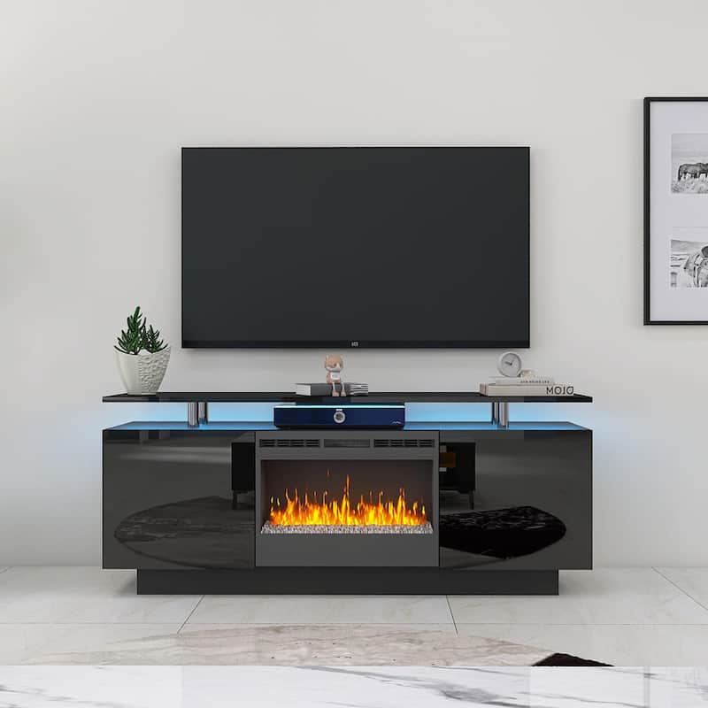 Modern 63" Fireplace TV Stand with Tiers Storage Space for TVs Up to 50" - Black