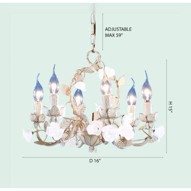 6-Light Gold Chandelier With White And Pink Lampholders