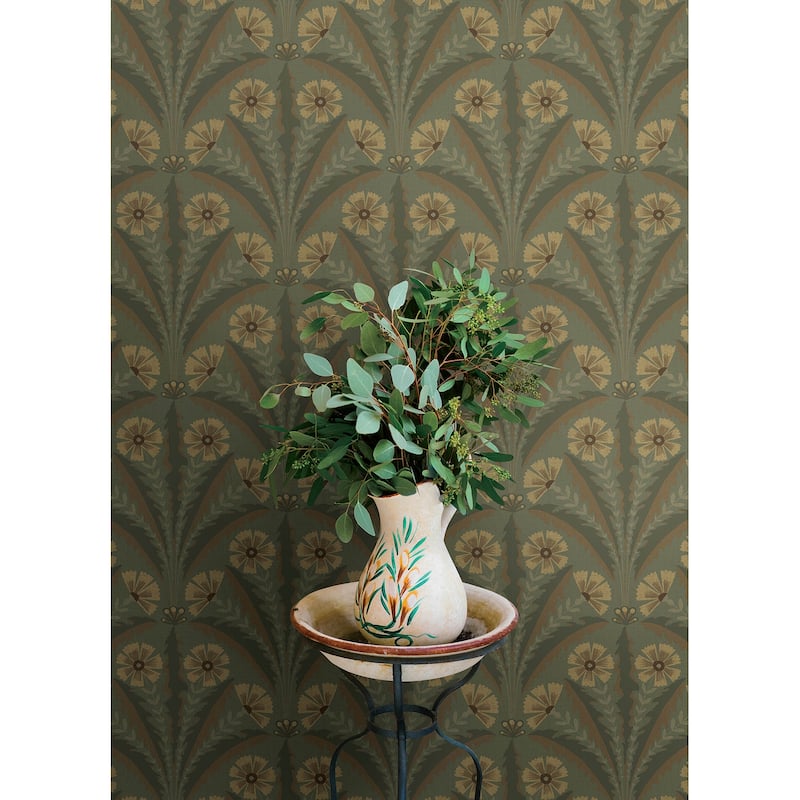 Chesapeake Tap Root Green Floral Damask Wallpaper