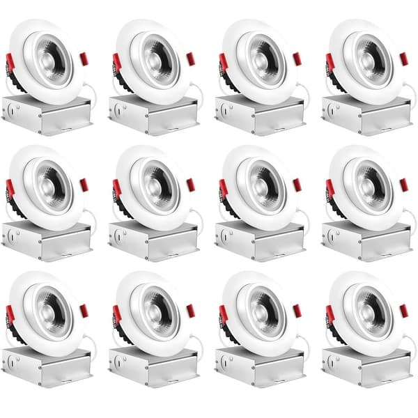slide 1 of 11, Luxrite 4 Inch LED Gimbal Recessed Light with Junction Box, 11W, 1000 Lumens, Dimmable, IC Rated, Damp Rated (12 Pack)