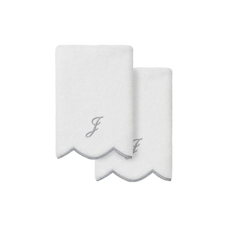Authentic Hotel and Spa 100% Turkish Cotton Grey ADORNIA Scallop Personalized 2 Piece Fingertip Towel Set - 2 Fingertip Towels - J