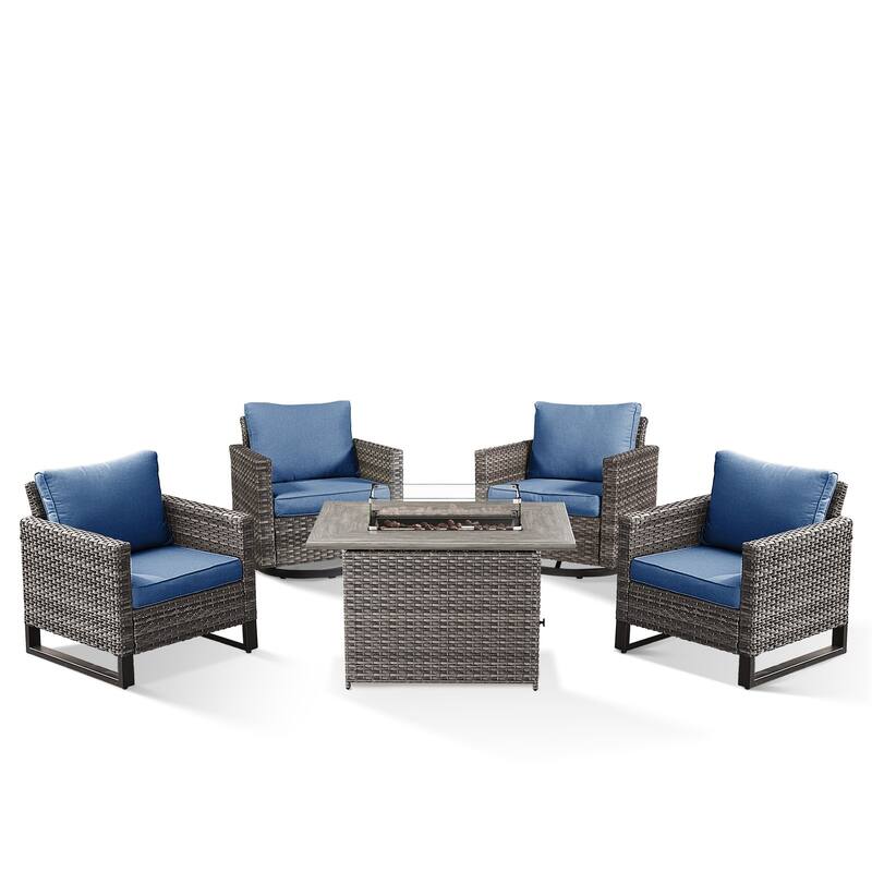 2 Swivel Chair 2 Club Chair with Fire Table Grey-Blue - Grey