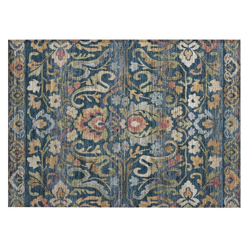 Machine Washable Indoor/Outdoor Floral Watercolor Chantille Rug
