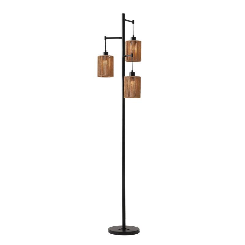 GetLedel 68.9" 3-Light Hand-Woven Rattan Tree Floor Lamp