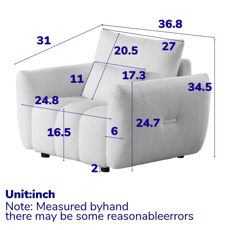 36.8" Teddy Fabric Sofa, Modern Lounge Chair for Apartment, Office, Living Room and Bedroom