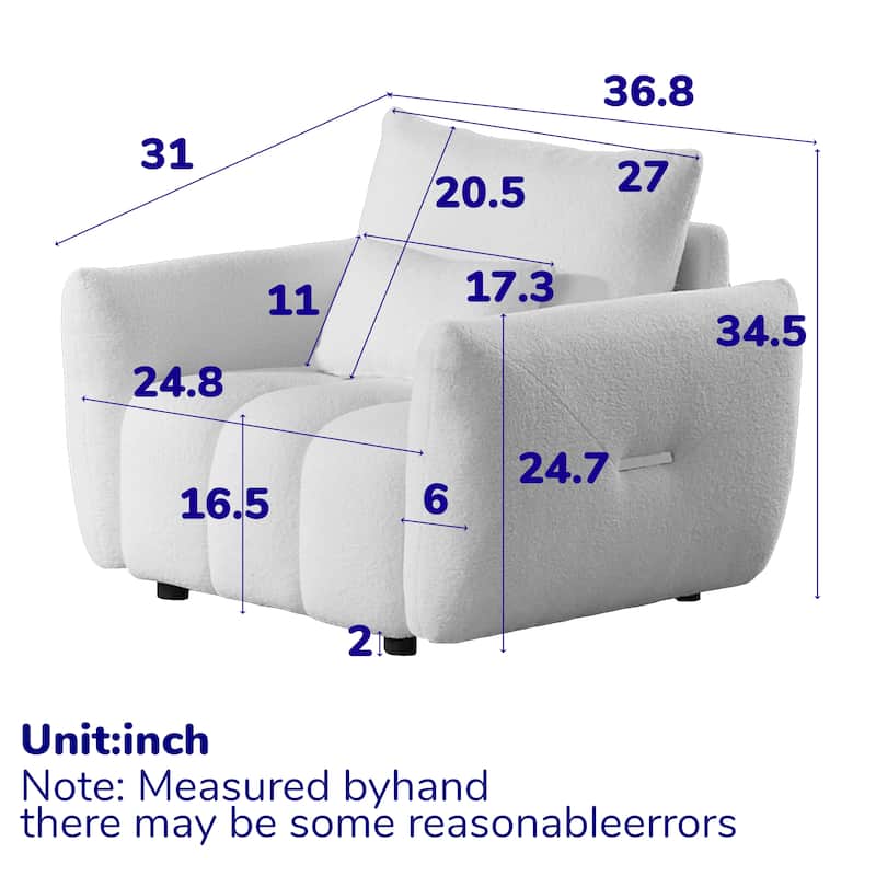 GDFStudio - Teddy Fabric 36.8" Sofa Chair with 1 Pillow
