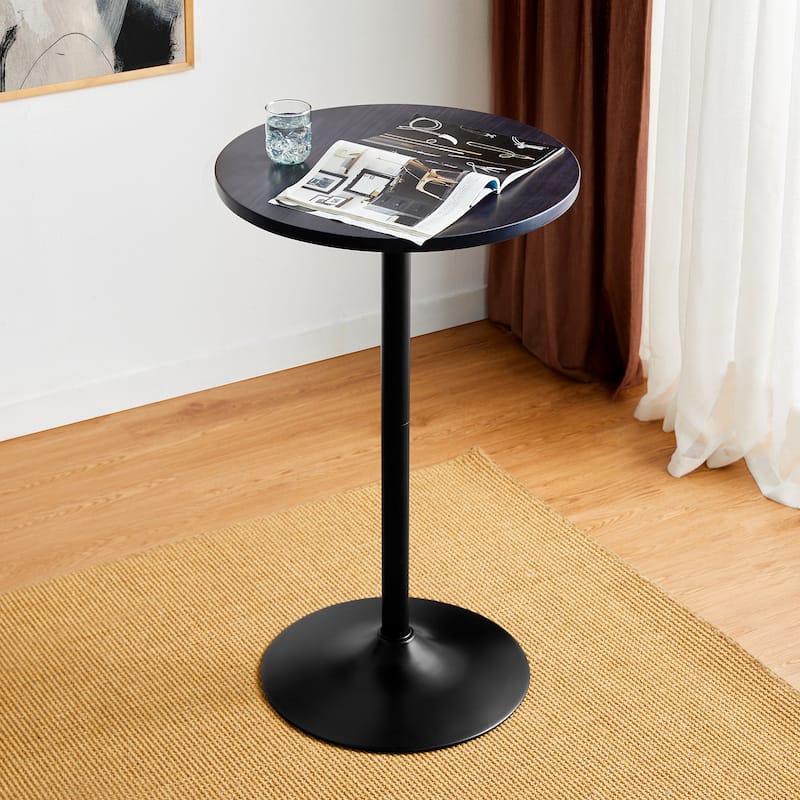 Glitzhome 39.5"H Modern Bistro Walnut Top Round Pub Bar Table - 1-Piece Black
