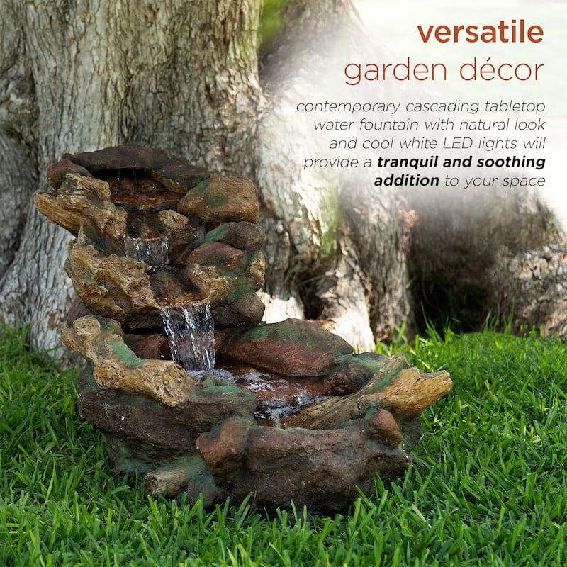 Alpine Corporation TZL288 41" Brown Indoor Outdoor Waterfalls Floor Fountain with LED Lights