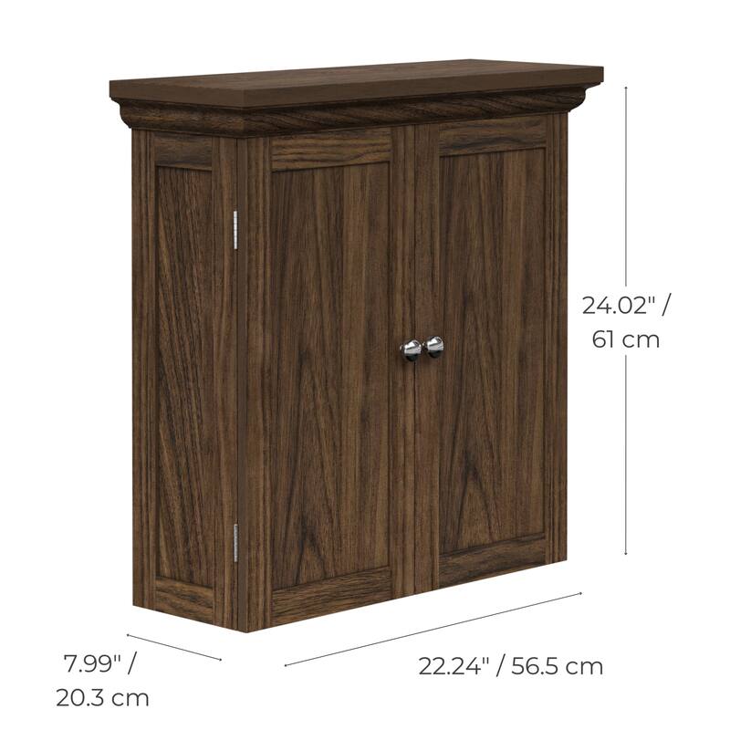 Teamson Home Stratford Removable Wall Cabinet 2 Doors, Adjustable Shelves, Crown Molding, Beveled Inlays for Bathroom Storage