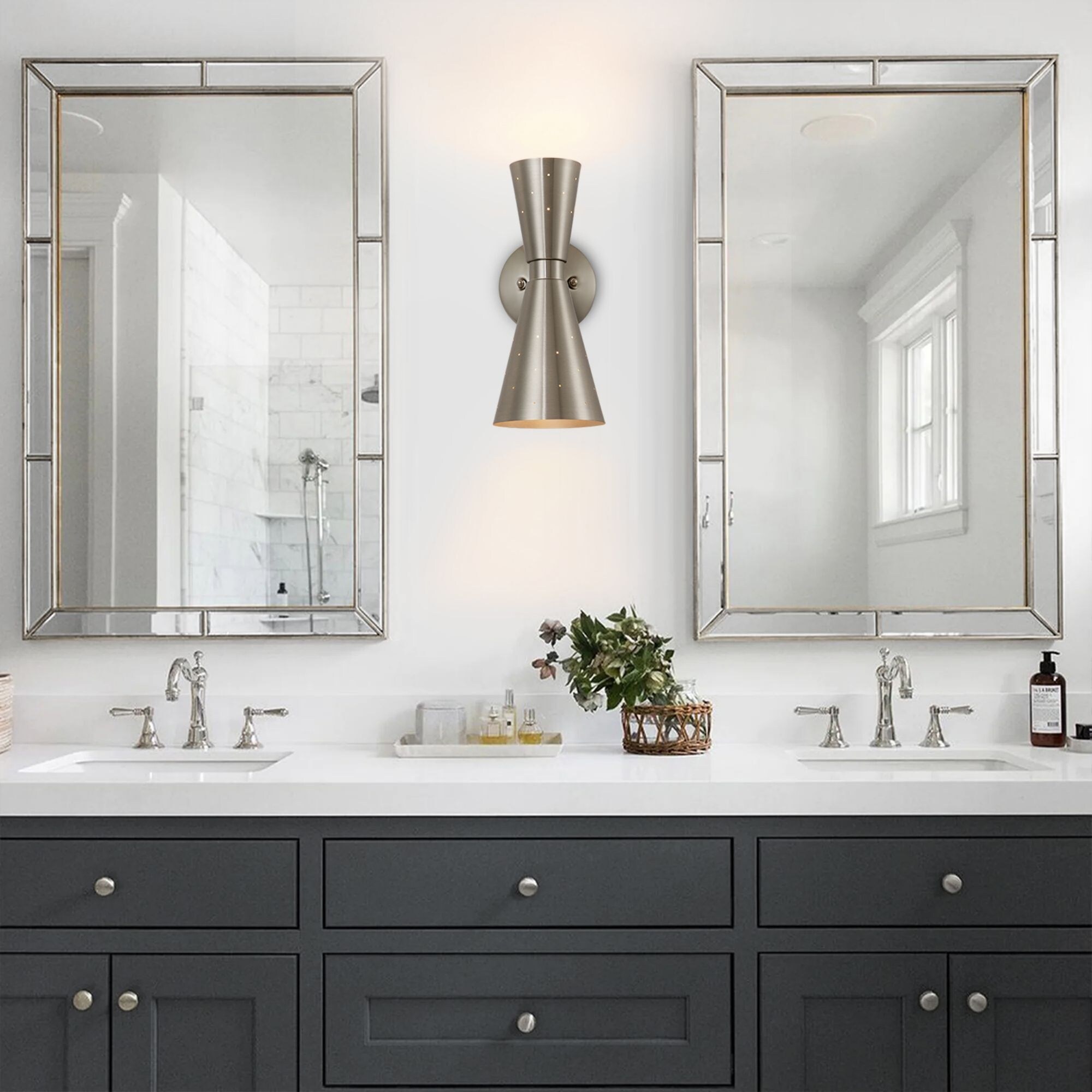 2 Light Mid Century Modern Metal Up Down Dual Horn Hourglass Vanity Light Industrial Cone Wall Sconce On Sale Bed Bath Beyond 36004769