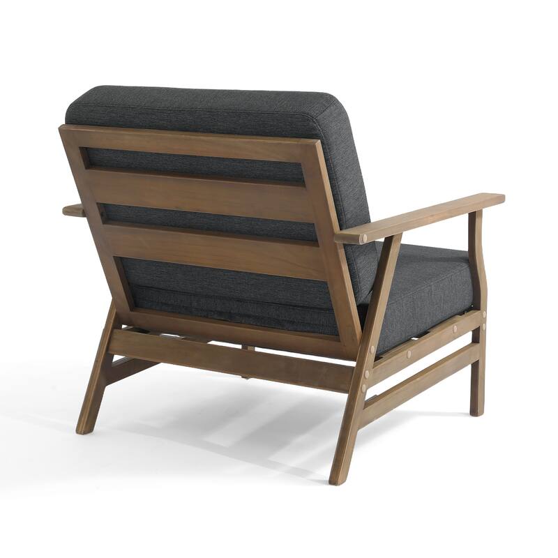 3 Piece Wood Patio Armchair Outdoor Bistro Set with Side Table