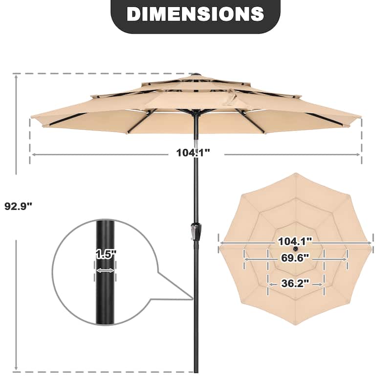 Outdoor Round Patio Vented Umbrella, Crank Handle, Push Button Tilt