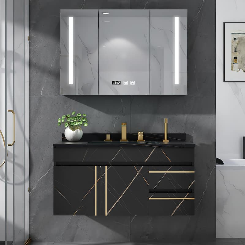 Modern 36'' Single Bathroom Vanity with Faux Stone Countertop