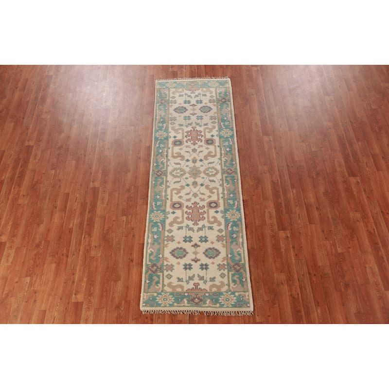 Ivory Oushak Oriental Runner Rug Hand-Knotted Wool Carpet - 2'7"x 7'11"