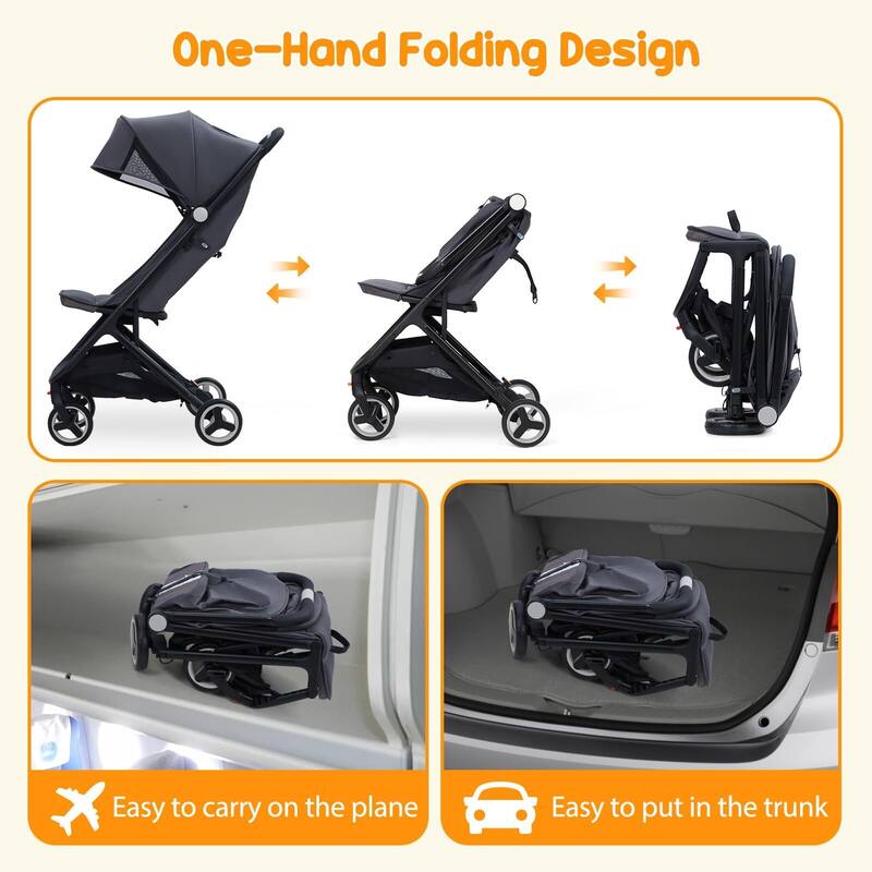 Compact One-Hand Fold Travel Stroller for Airplane Friendly
