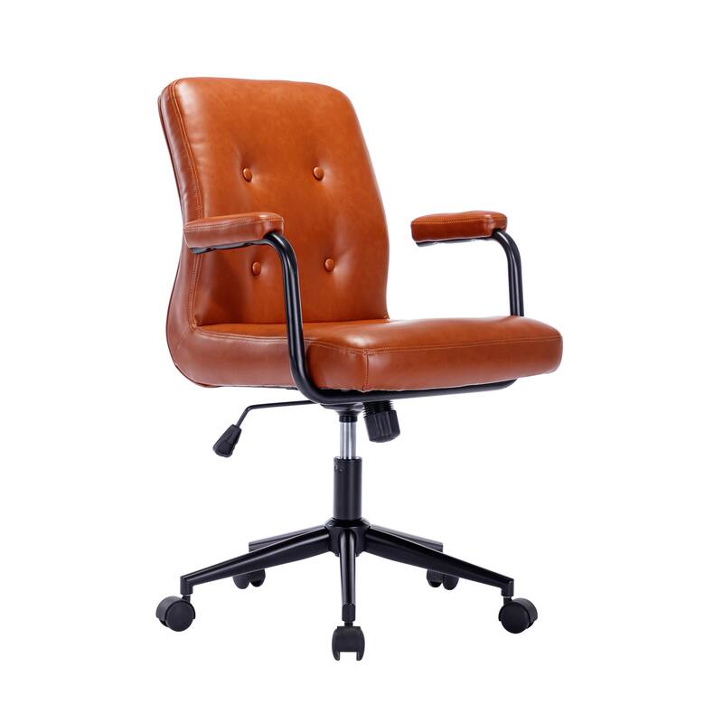 Porthos Home Ames Faux Leather Office Chair with Steel Roller Base, Central Tilt System - Brown
