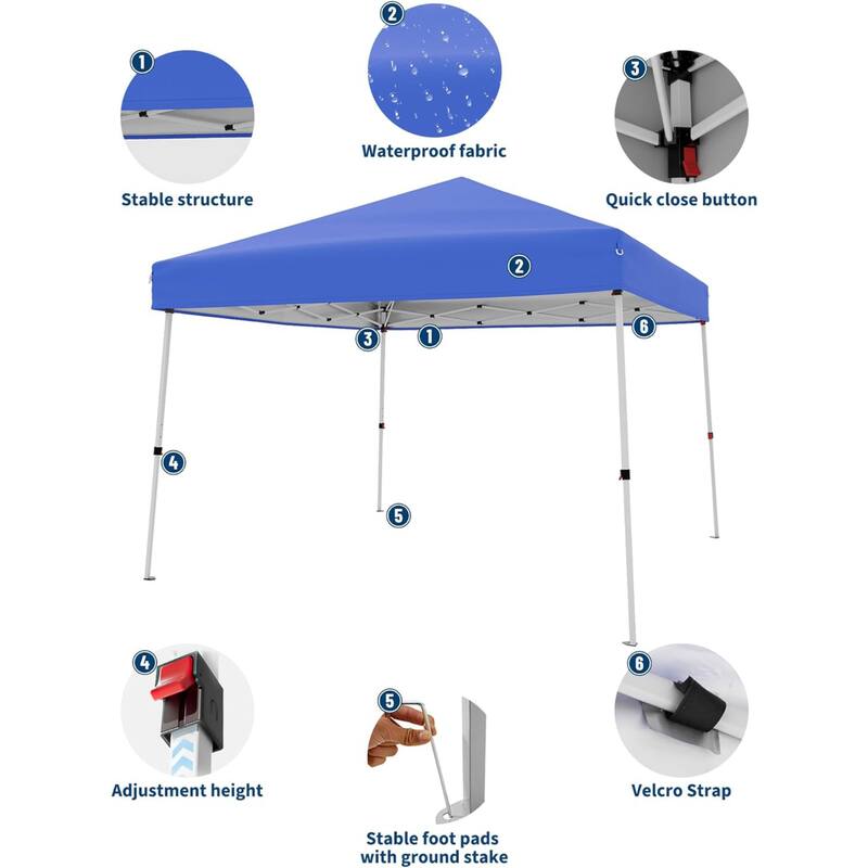 10x10FT Outdoor Portable Pop Up Tent Canopy with Carry Bag for Camping, Patio Deck Garden Beach