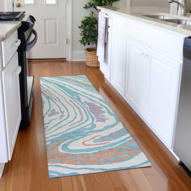 Premium Washable Super Soft Abstract Contemporary Mayfield Rug - Linen - 2'3" x 7'6"