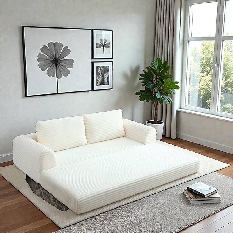 2 in 1 Folding Sofa Bed, Corduroy Convertible Sleeper Couch with Pillows, Boneless Futon Floor Sofa
