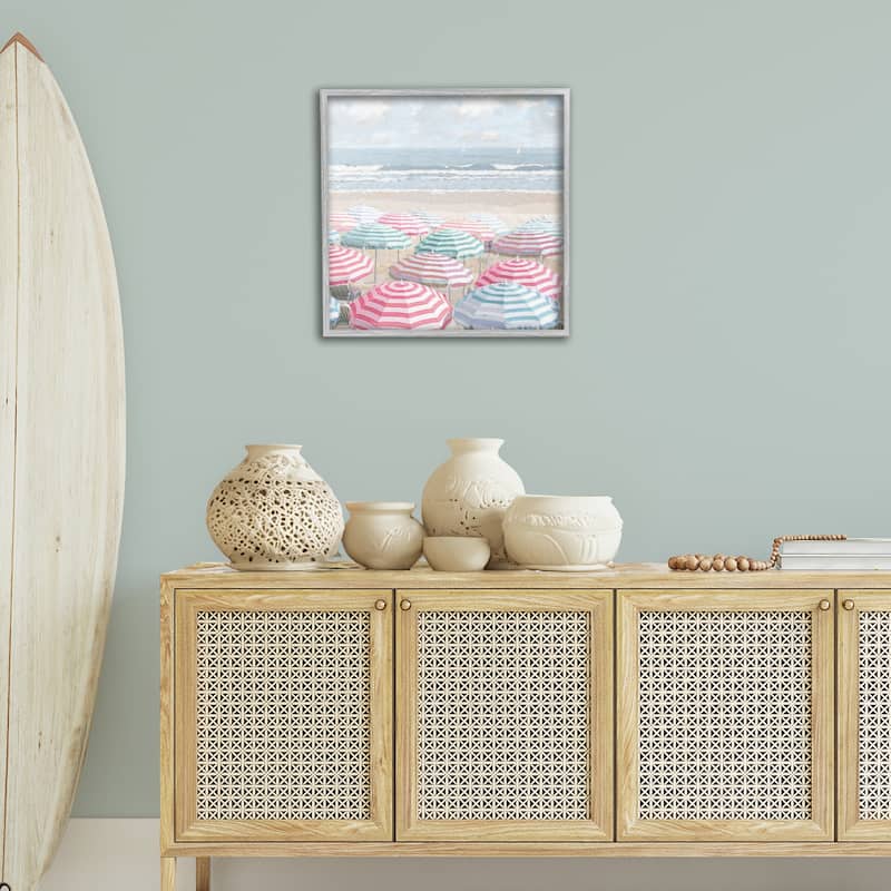 Stupell Bright Beach Umbrellas Scene Framed Giclee Art Design By Amber Sterling