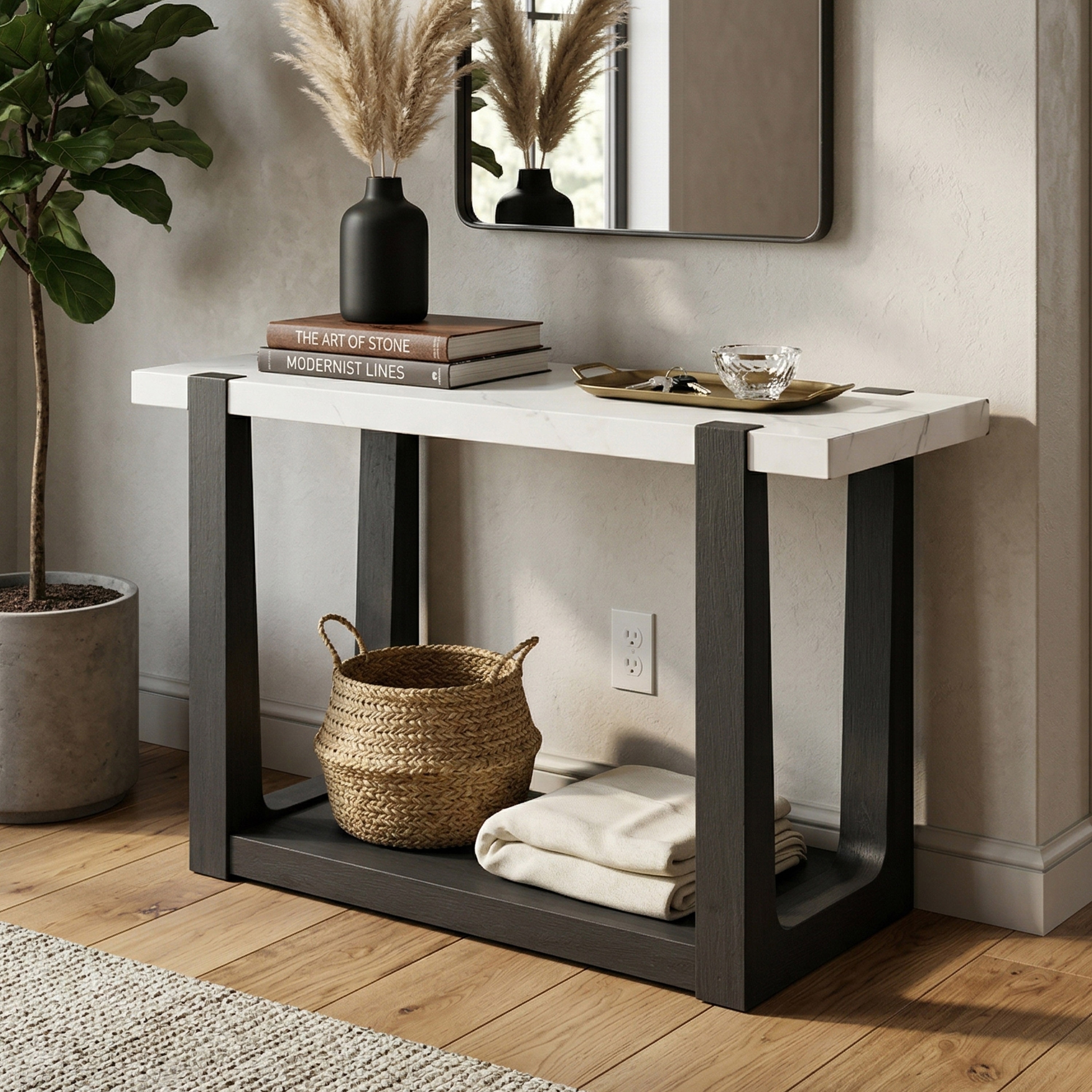 Furniture of America Wynel Modern 50-inch 1-Shelf Faux Marble Top Sofa Table