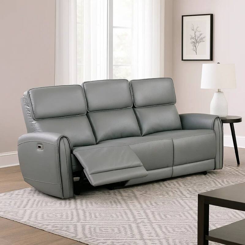 Sily Power Reclining Sofa, Gray Faux Leather, 81 Inch, USB Ports