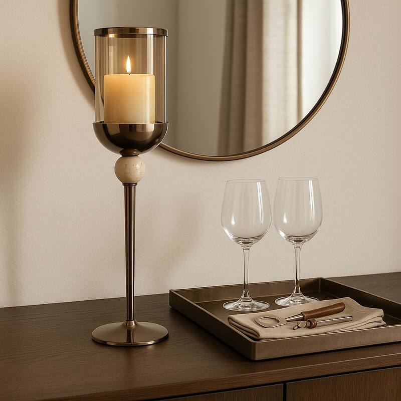 Metal Marble Floor Candle Holder Elegant Sculptural Hurricane