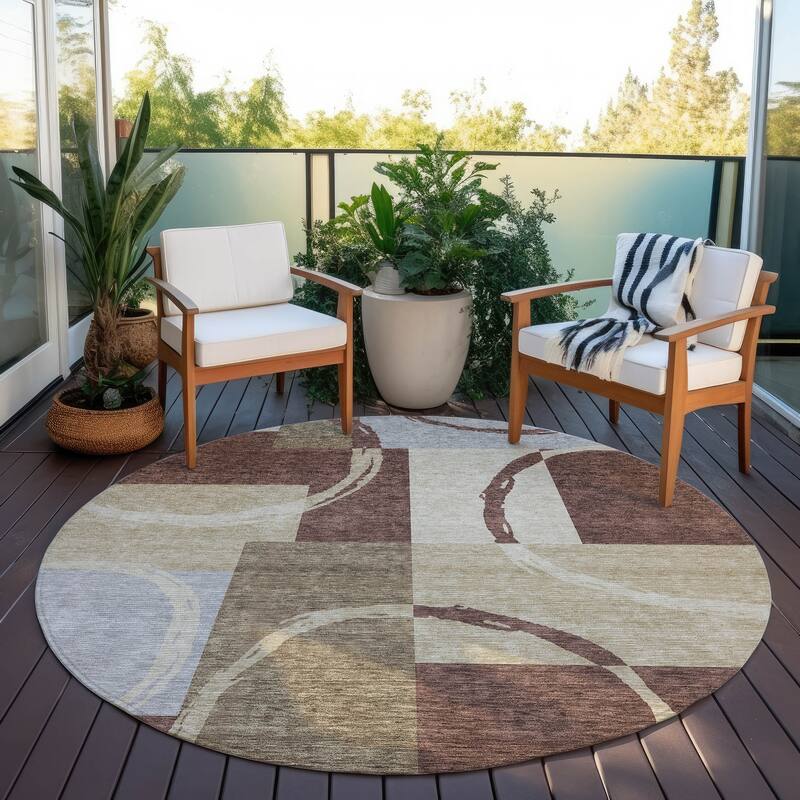 Machine Washable Indoor/ Outdoor Contemporary Chantille Rug - Brown - 8' x 8'