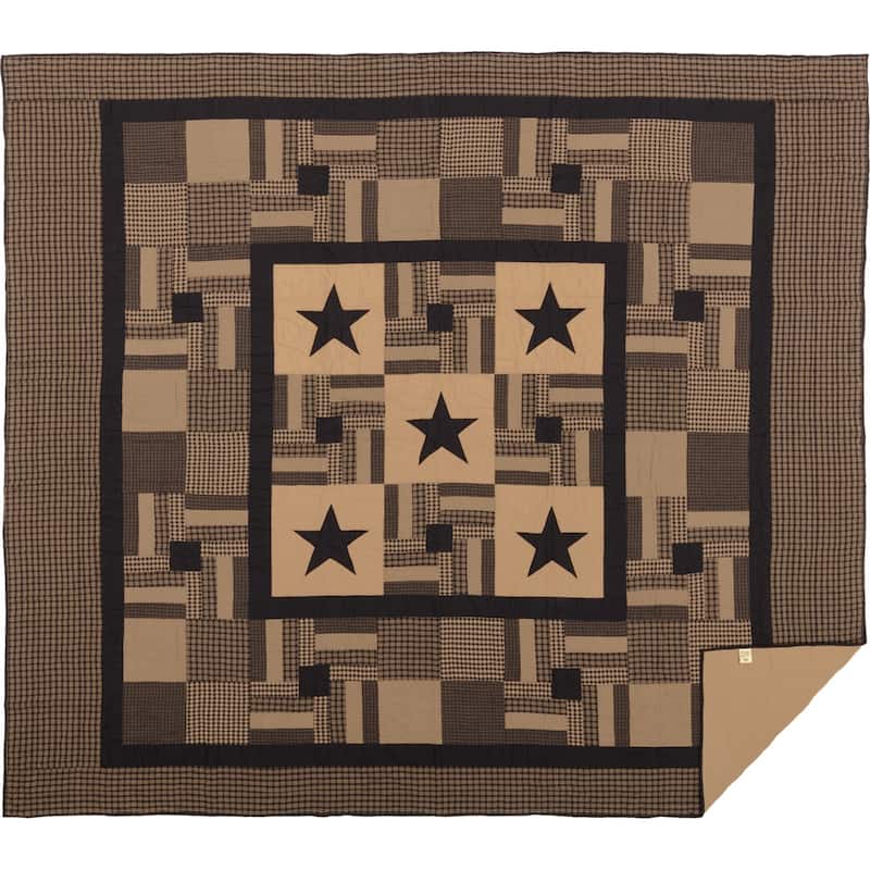 Americana Black Checkered Star Stitched Cotton Quilt