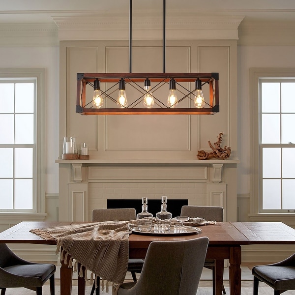 5 Light Retro Farmhouse Chandelier Red Pendant Fixture for Kitchen Living Room and Dining Room No Bulbs Included Black