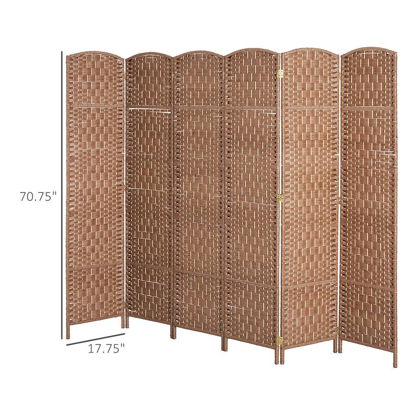 HomCom 6' Tall Wicker Weave Six Panel Room Divider Privacy Screen - Natural Blonde Wood